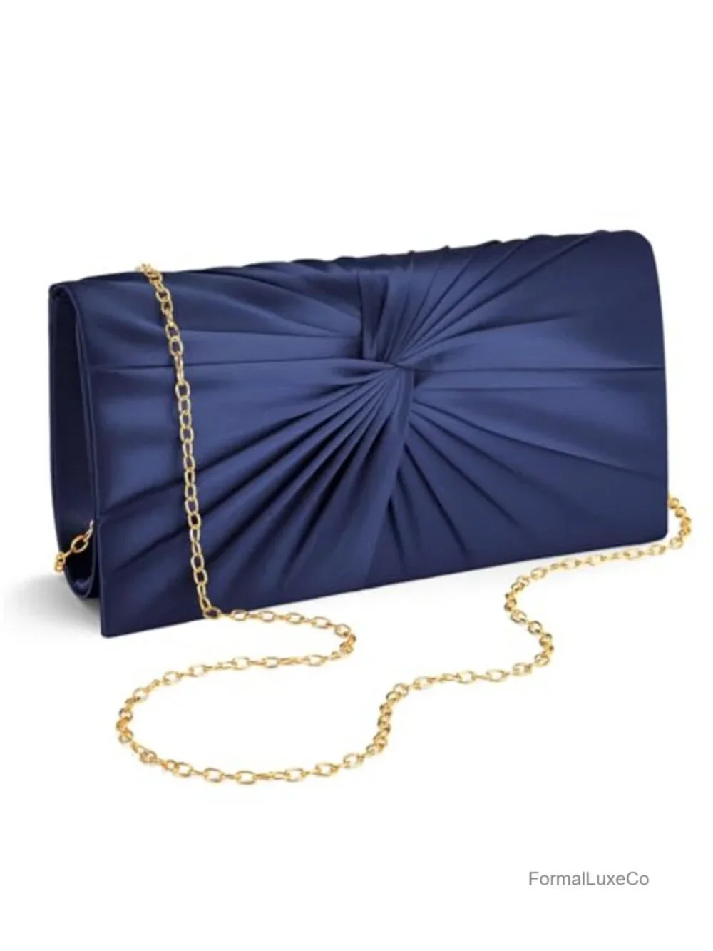 Satin Evening Clutch with Detachable Chain - Formal Handbag